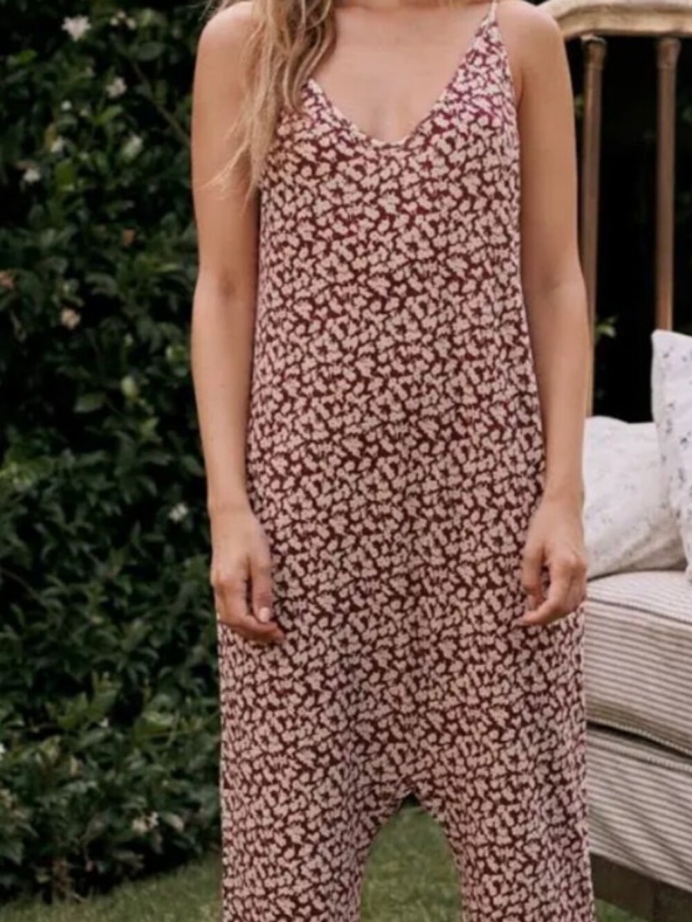 THE GREAT. Black and Cream Floral Slip Jumpsuit